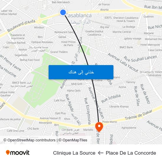 Place De La Concorde to Clinique La Source map