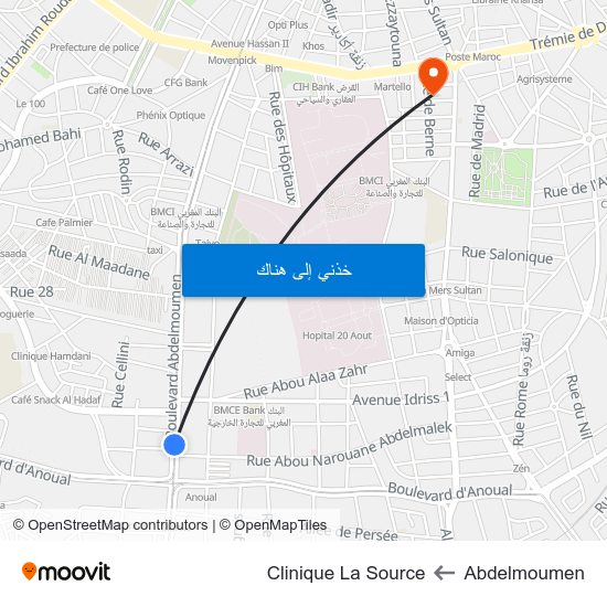 Abdelmoumen to Clinique La Source map