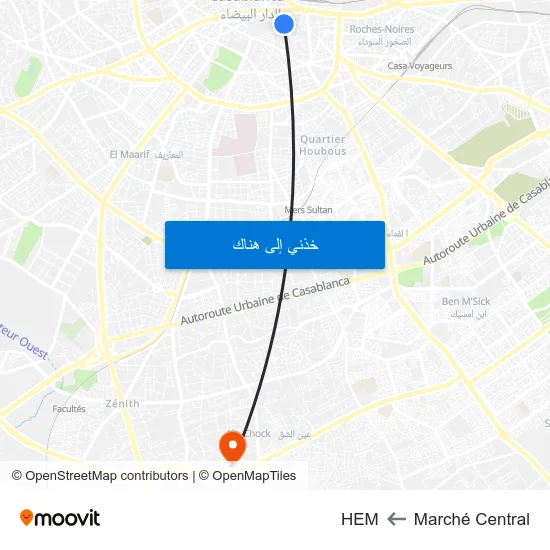 Marché Central to HEM map