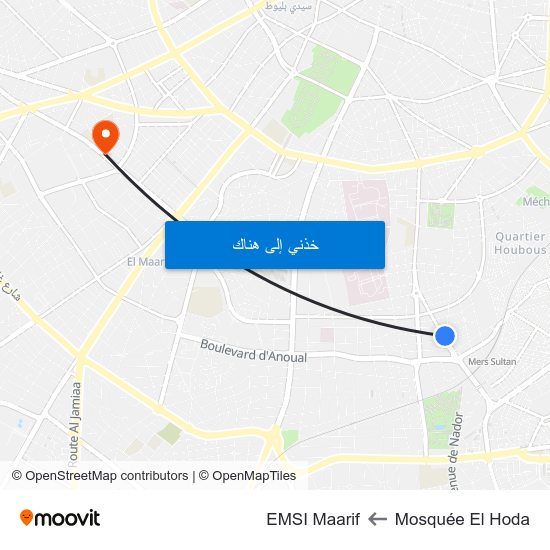 Mosquée El Hoda to EMSI Maarif map