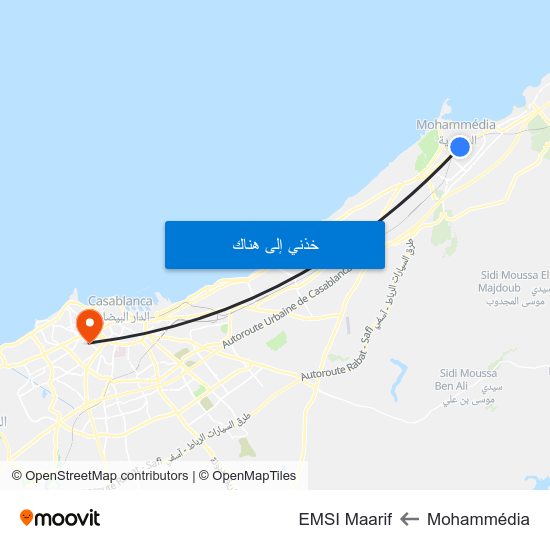 Mohammédia to EMSI Maarif map