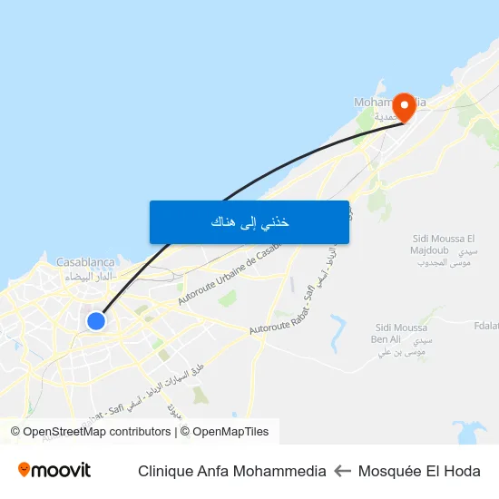 Mosquée El Hoda to Clinique Anfa Mohammedia map