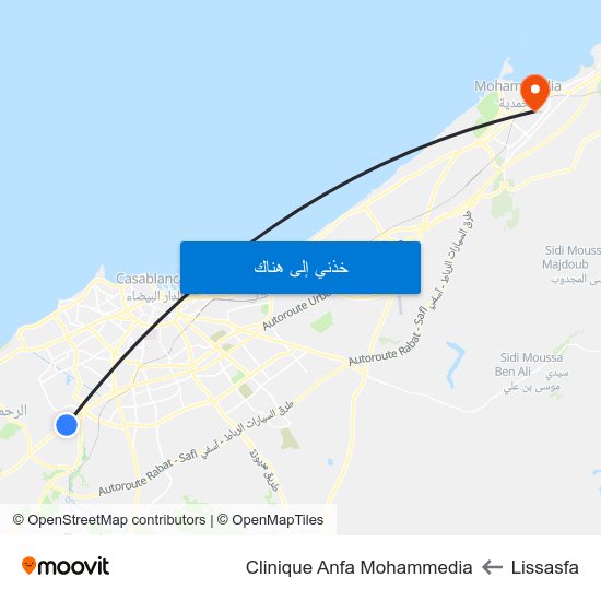 Lissasfa to Clinique Anfa Mohammedia map