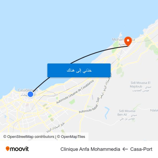 Casa-Port to Clinique Anfa Mohammedia map