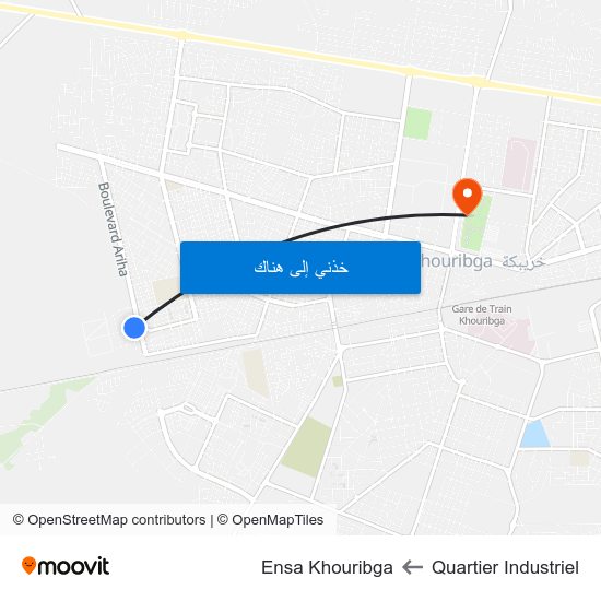 Quartier Industriel to Ensa Khouribga map