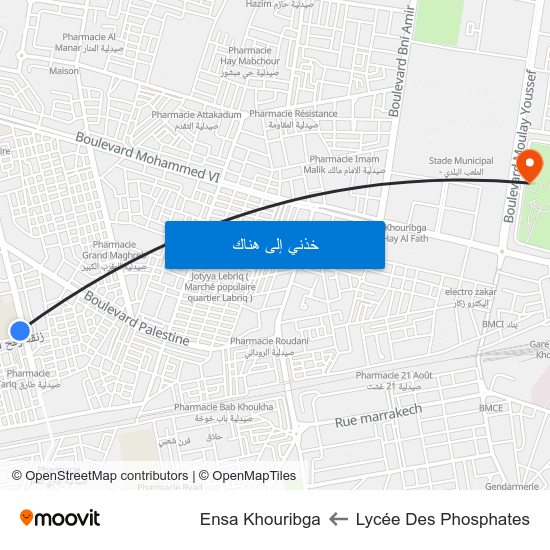 Lycée Des Phosphates to Ensa Khouribga map