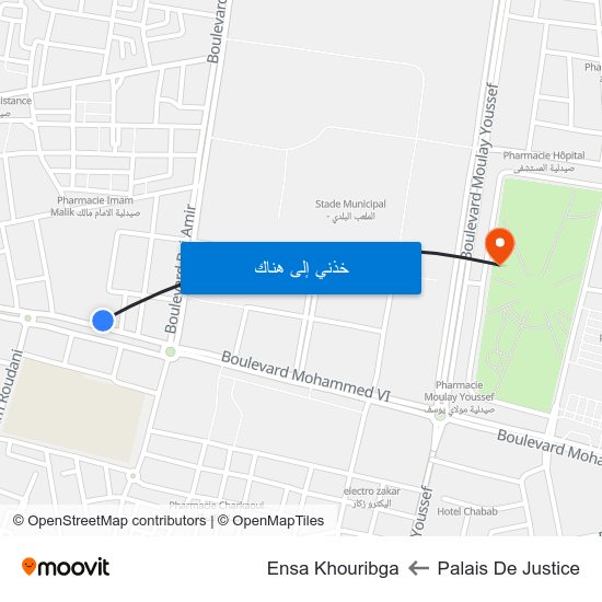 Palais De Justice to Ensa Khouribga map