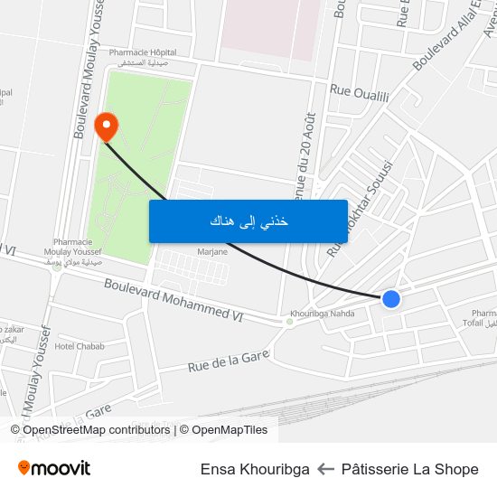 Pâtisserie La Shope to Ensa Khouribga map