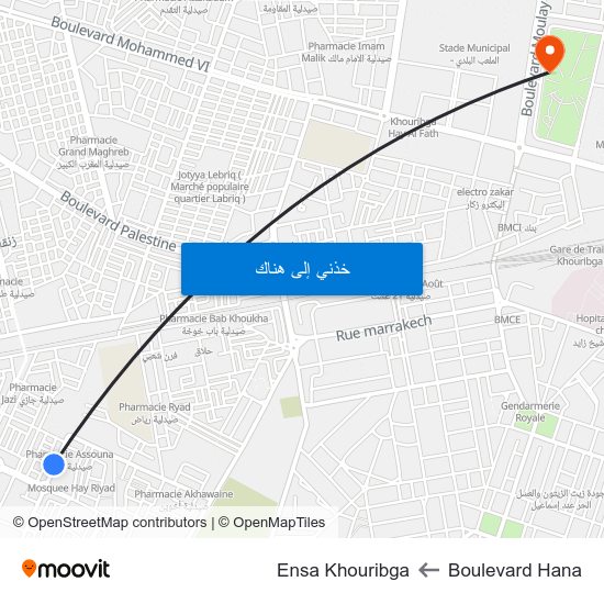 Boulevard Hana to Ensa Khouribga map