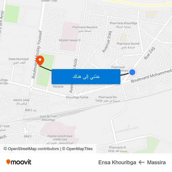 Massira to Ensa Khouribga map