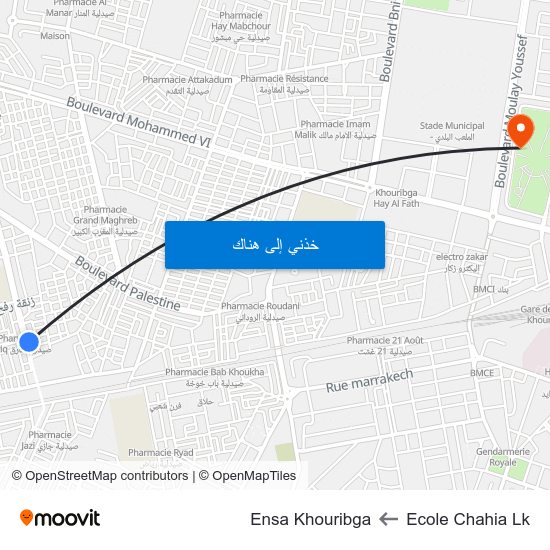 Ecole Chahia Lk to Ensa Khouribga map
