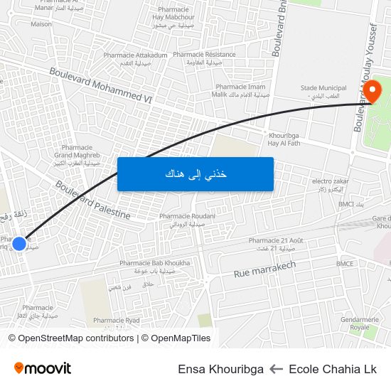 Ecole Chahia Lk to Ensa Khouribga map