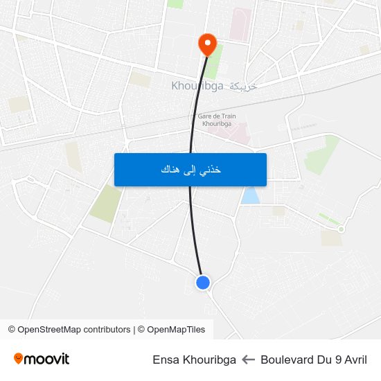 Boulevard Du 9 Avril to Ensa Khouribga map