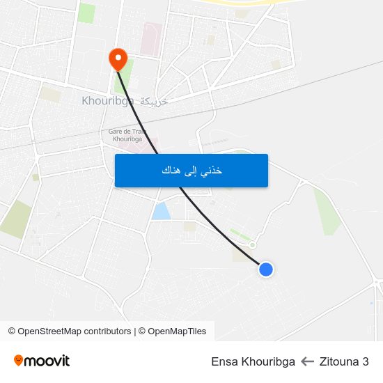Zitouna 3 to Ensa Khouribga map