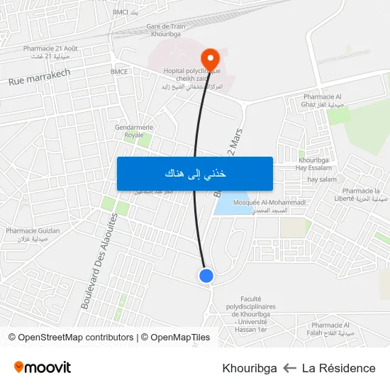 La Résidence to Khouribga map