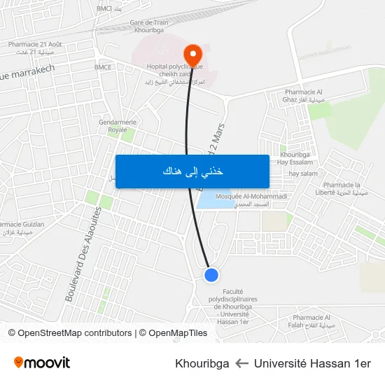 Université Hassan 1er to Khouribga map