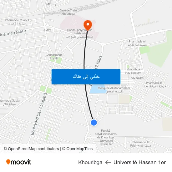Université Hassan 1er to Khouribga map