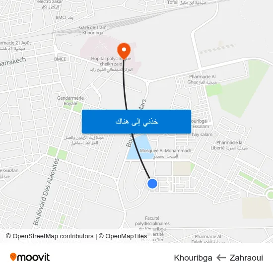 Zahraoui to Khouribga map