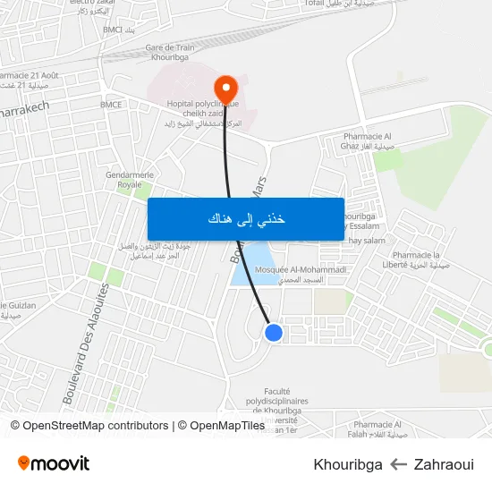 Zahraoui to Khouribga map