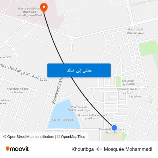 Mosquée Mohammadi to Khouribga map