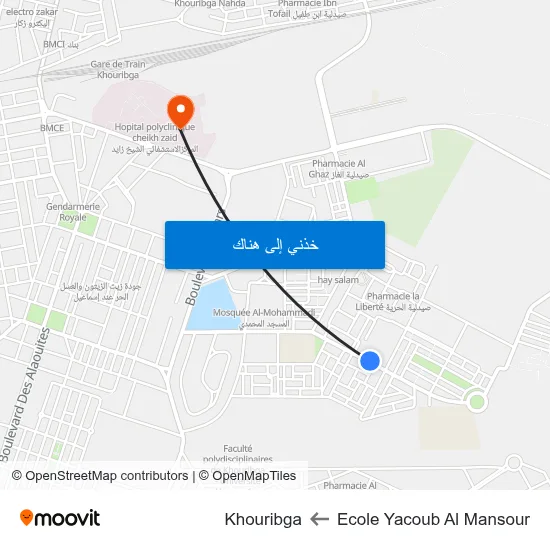 Ecole Yacoub Al Mansour to Khouribga map