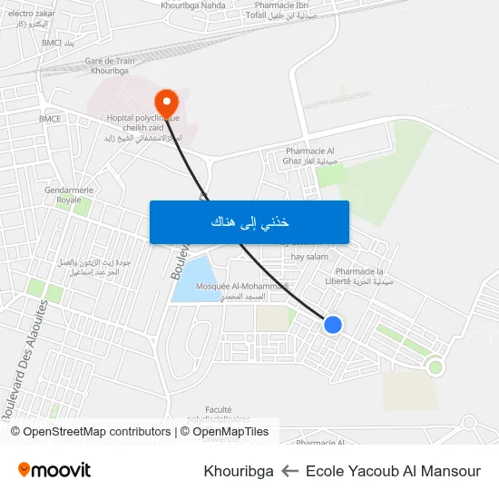 Ecole Yacoub Al Mansour to Khouribga map