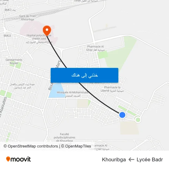 Lycée Badr to Khouribga map
