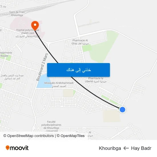 Hay Badr to Khouribga map