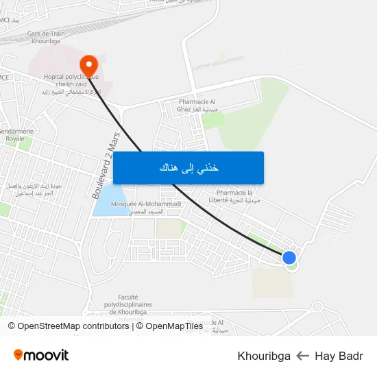 Hay Badr to Khouribga map