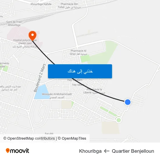 Quartier Benjelloun to Khouribga map
