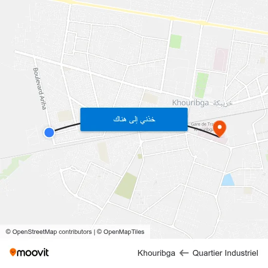 Quartier Industriel to Khouribga map