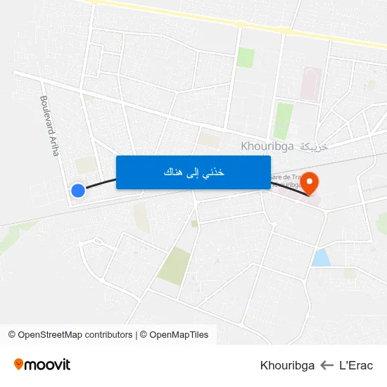 L'Erac to Khouribga map