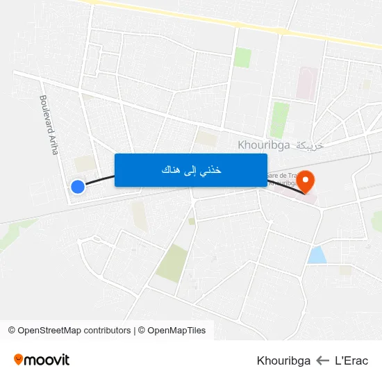 L'Erac to Khouribga map