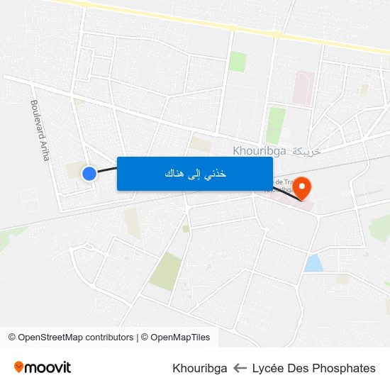 Lycée Des Phosphates to Khouribga map