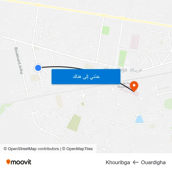 Ouardigha to Khouribga map