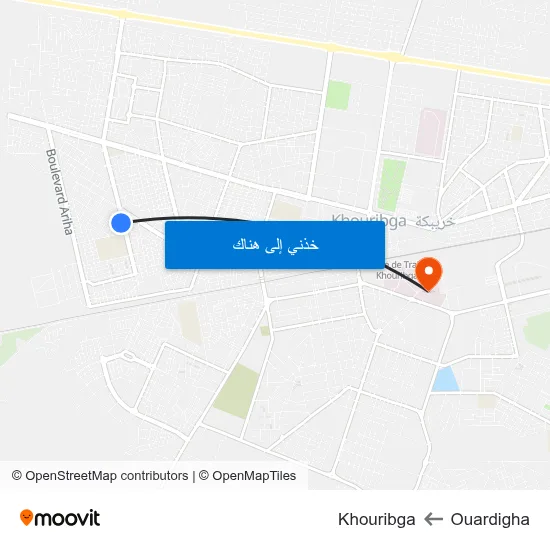 Ouardigha to Khouribga map
