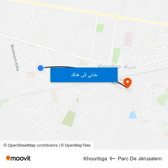 Parc De Jérusalem to Khouribga map