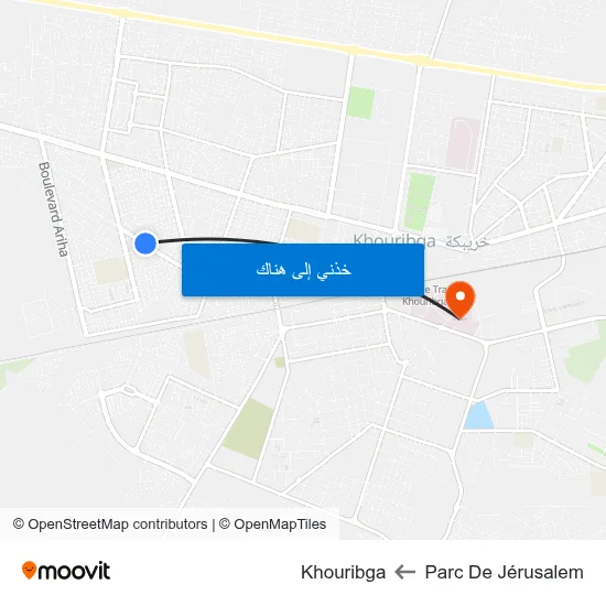 Parc De Jérusalem to Khouribga map