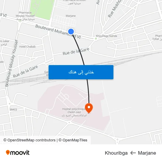 Marjane to Khouribga map