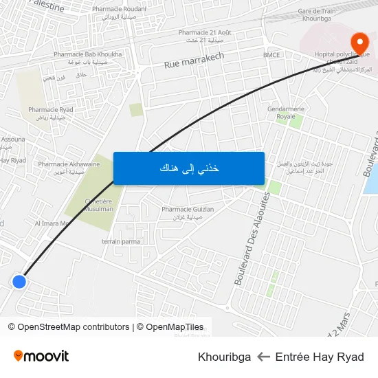 Entrée Hay Ryad to Khouribga map