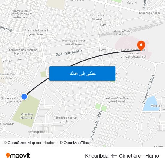 Cimetière - Hamo to Khouribga map