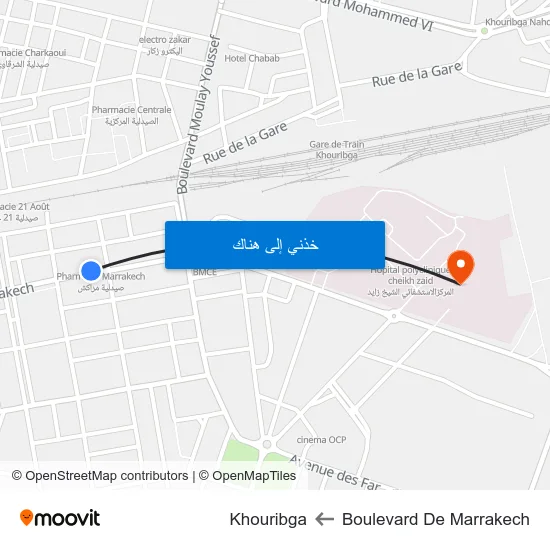 Boulevard De Marrakech to Khouribga map