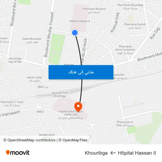 Hôpital Hassan II to Khouribga map