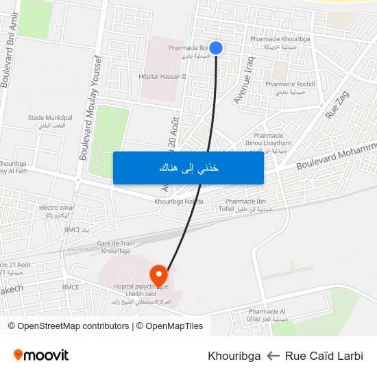 Rue Caïd Larbi to Khouribga map