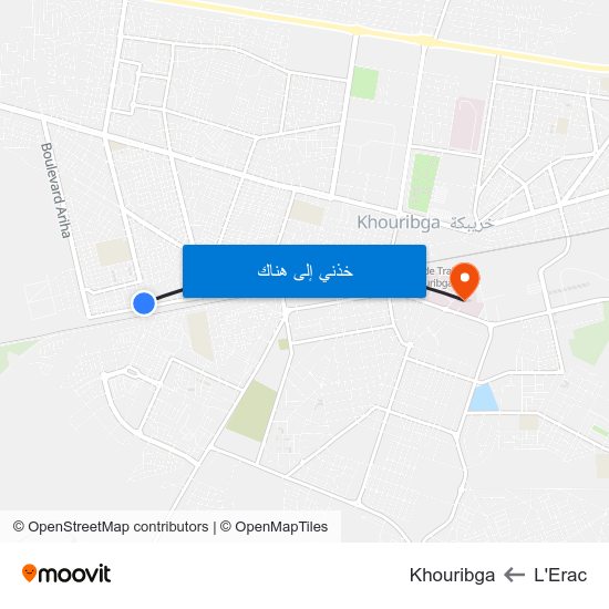 L'Erac to Khouribga map