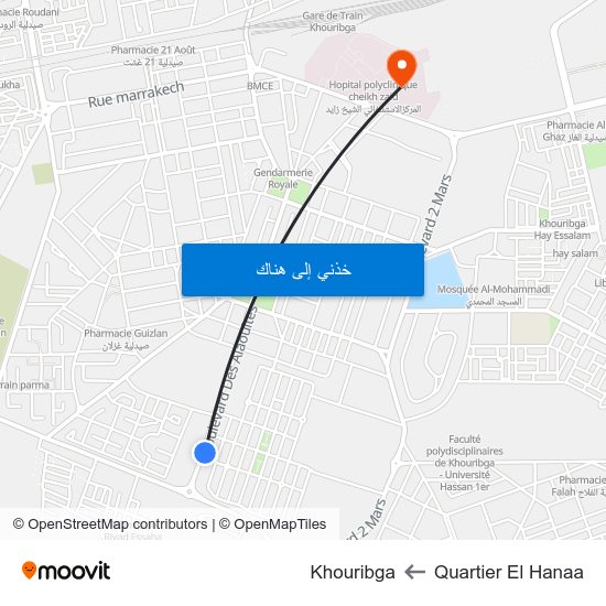 Quartier El Hanaa to Khouribga map