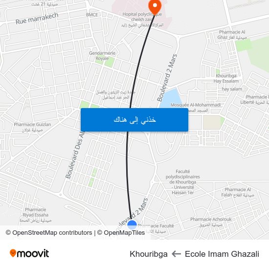 Ecole Imam Ghazali to Khouribga map