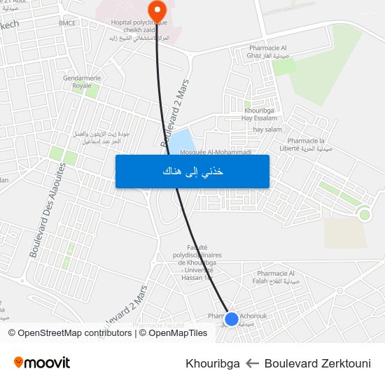 Boulevard Zerktouni to Khouribga map