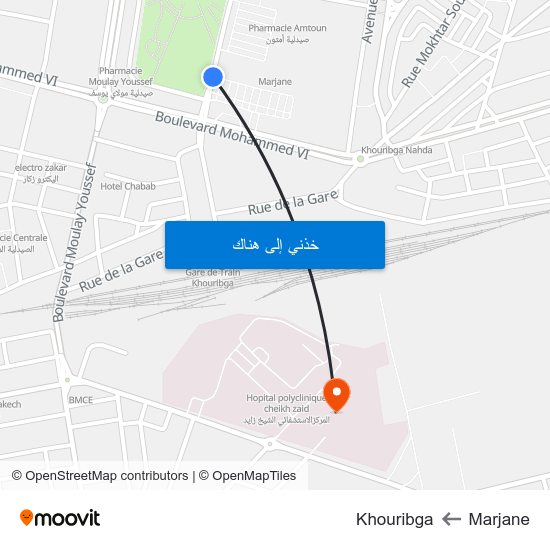 Marjane to Khouribga map