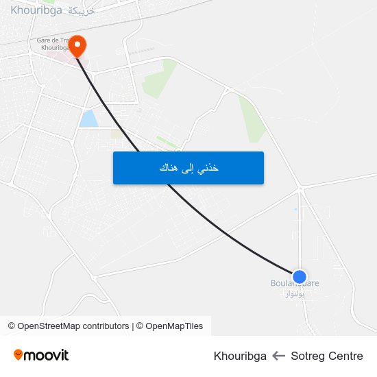 Sotreg Centre to Khouribga map